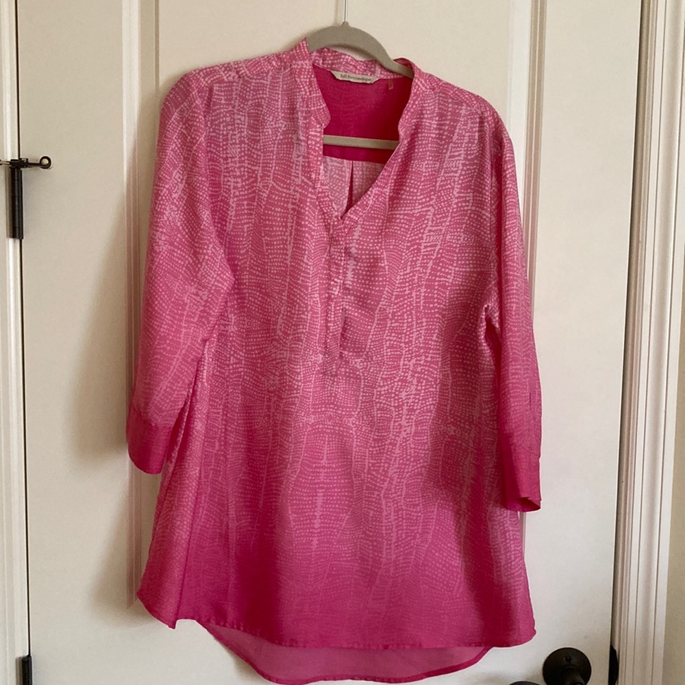 Soft Surroundings Pink Tunic with Mandarin Collar and Relaxed Fit